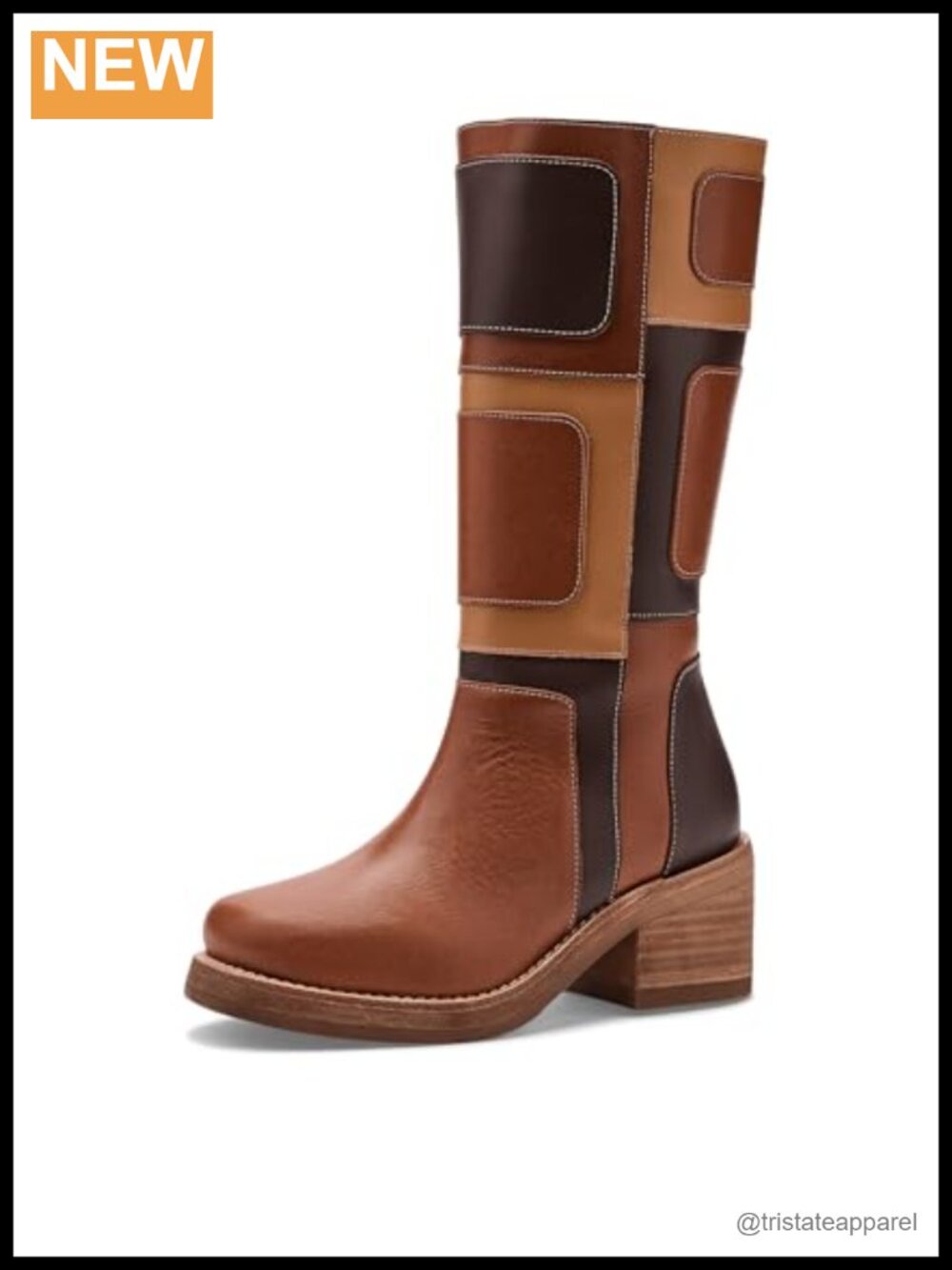 Dingo Women's Leather Mid Calf Casual Boots Round Toe Block Heel